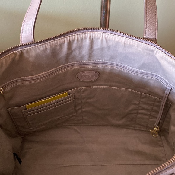 5/$30 Fossil Leather Zippered Gray/Mint/Orange Bag 12"W x 5 1/2"D x 11" T - Picture 6 of 15